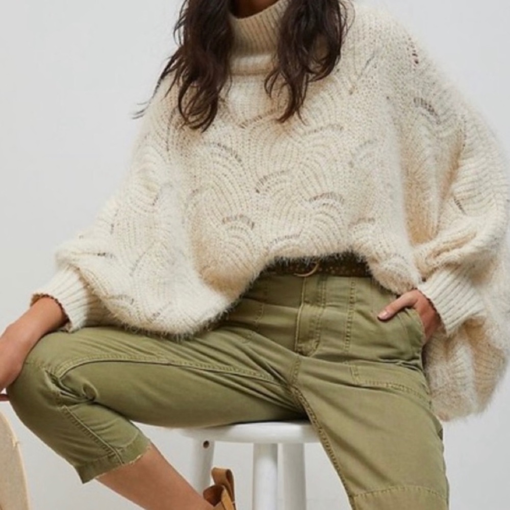 Anthropologie Rue Scalloped Turtleneck Sweater